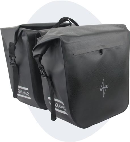 Voltano Dubbele Fietstas Rolltop Urban Black - 48 Liter - 100% Waterdicht - Fietstassen Electrische Fietsen