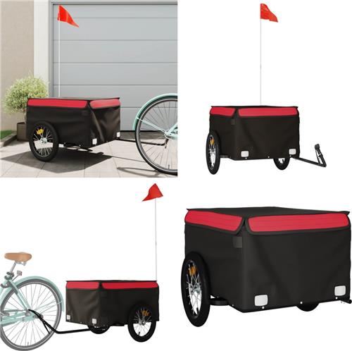 vidaXL Fietstrailer 45 kg ijzer zwart en rood - Fietstrailer - Fietstrailers - Fiets Trailer - Fiets Transportkar