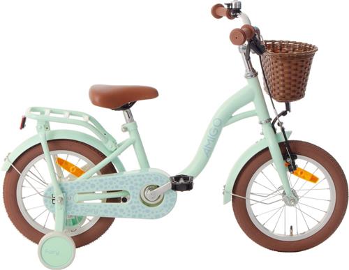 AMIGO Fairy Kinderfiets - Meisjesfiets 14 Inch - Met Terugtraprem - Met Zijwieltjes - Mintgroen