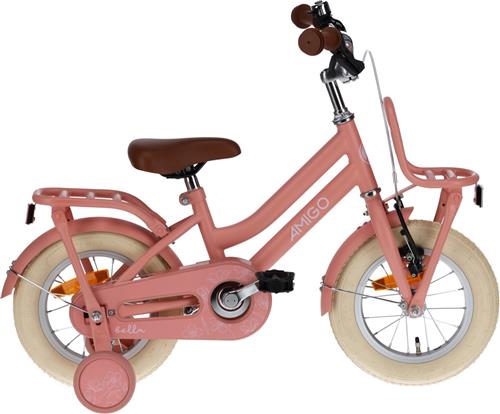 AMIGO Bella Meisjesfiets - Kinderfiets voor Meisjes - 16 Inch 26 cm - Terugtraprem - Zalmroze