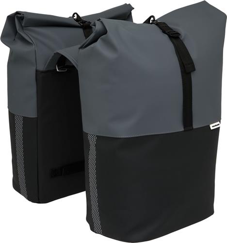 New Looxs Nyborg Double - Dubbele Fietstas - Geschikt voor Electrische Fietsen - Waterdicht Polyester - 34 Liter - Zwart & Donker Grijs
