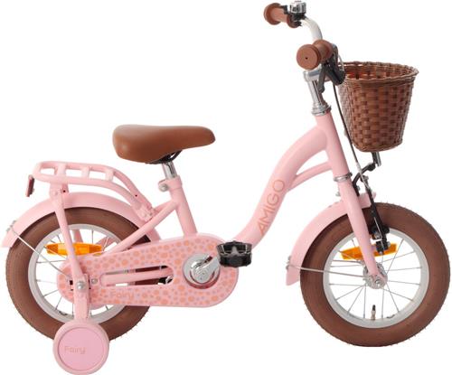AMIGO Fairy Kinderfiets - Meisjesfiets 12 Inch - Met Terugtraprem - Met Zijwieltjes - Zalmroze