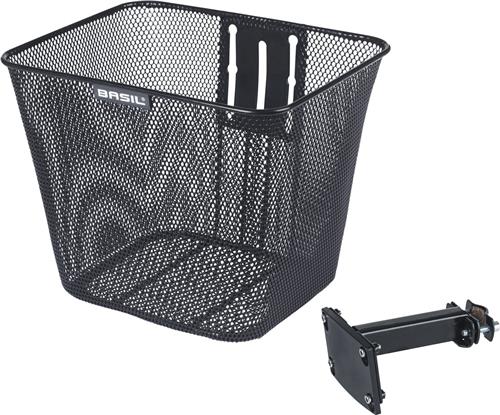 Basil Bilbao - Voormand fiets - Vaste montage - Incl. bevestiging - Fijnmazig staal - Zwart