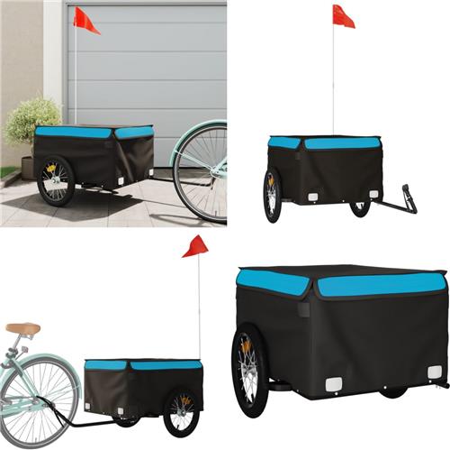 vidaXL Fietstrailer 45 kg ijzer zwart en blauw - Fietstrailer - Fietstrailers - Fiets Trailer - Fiets Transportkar
