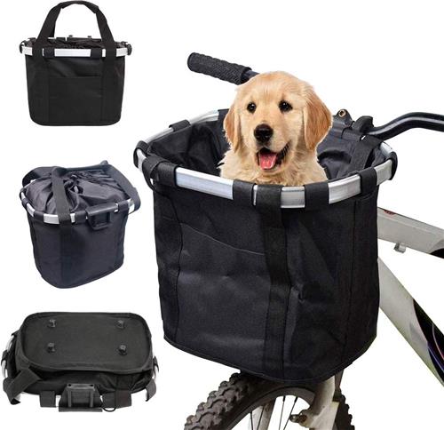 Fietsmand, Dierenmand voor Fiets, Opvouwbare Afneembare Fietsmanden Voororganizer voor Huisdieren Katten Honden Frametas - Aluminium/Zwart