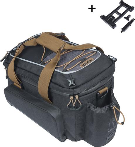 Basil Miles trunkbag XL Pro MIK, 9-36L, black Zwart/Grijs - Waterdicht -Extra geïsoleerd vak voor bidon.
