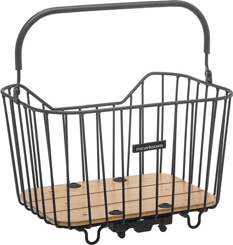 New Looxs Palermo Afneembare Fietsmand Bagagedrager Racktime - Aluminium - Houten bodem - Met zacht handvat - 24 Liter - Zwart