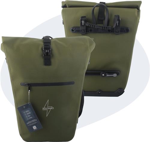 Voltano Luxe E-bike Fietstas Enkel 28L  Mos Groen  Pakaftas Met Laptop vak  100% Waterdicht - Met Schouderband