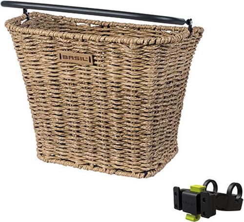 Basil Bremen Rattan Look Fietsmand KF - Voorop - Inclusief Bevestigingssysteem - Lichtbruin