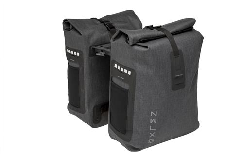 New Looxs Varo Double - Dubbele Fietstas - Geschikt voor Elektrische Fietsen - 100% Waterdicht - Ingebouwde Racktime 1.0 Adapter - 40 Liter - Grijs