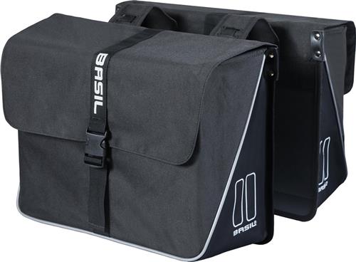 Basil Forte - Dubbele fietstas - 35L - Waterafstotend polyester- Aansnoerband en verstelbare sluiting - Reflectie details - Zwart/Zwart