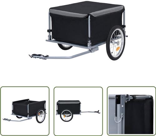 The Living Store Fietstrailer 65 kg zwart en grijs - Fietstrailer - Fietskar - Transportwagen - Karretje - Fietsaccessoires