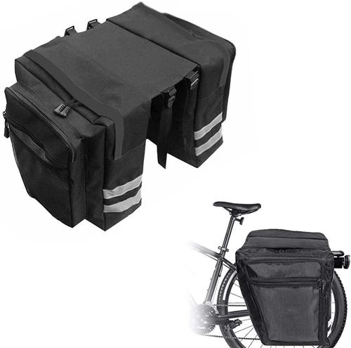 23,8L Dubbele fietstas - 23*15*30cm grote bagagetas - verdikte fietstas - waterdicht - met reflecterende strips - meerlaagse opbergruimte - zwart