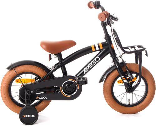 AMIGO 2Cool Jongensfiets 12 Inch - Kinderfiets voor 2 tot 4 Jaar - 90-105 cm - Zwart - met Zijwieltjes