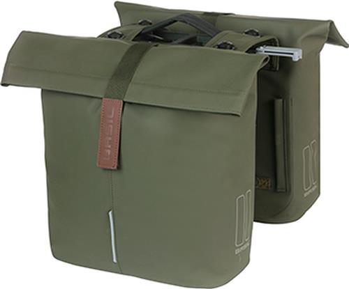 Basil City - Dubbele Fietstas MIK - 32 liter - Moss green - Waterafstotend - Reflectiedetails