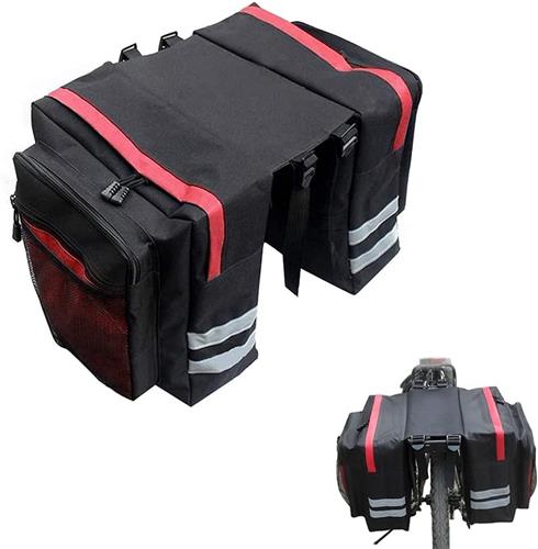 23,8L Dubbele fietstas - 23*15*30cm grote bagagetas - verdikte fietstas - waterdicht - met reflecterende strips - meerlaagse opbergruimte - rood