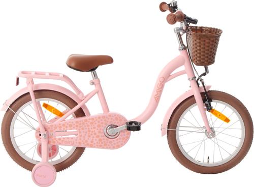 AMIGO Fairy Kinderfiets - Meisjesfiets 16 Inch - Met Terugtraprem - Met Zijwieltjes - Zalmroze