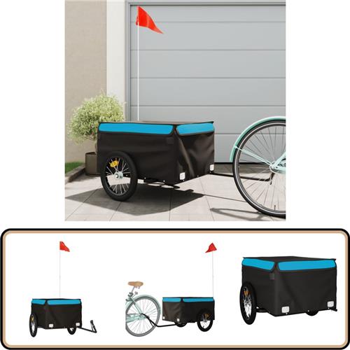 vidaXL Fietstrailer - 45 kg - Zwart en Blauw Fietstrailer - Fiets Transport - Karretje - Fiets Accessoires - Zwaar Transport