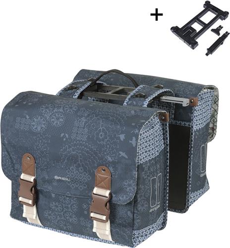 Basil Bohème dubbele fietstas MIK, 35L, indigo blauw - waterafstotend polyester - reflectie details -