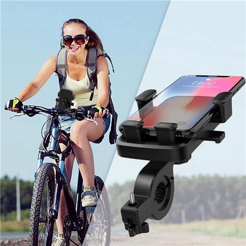 LuxeBass Telefoonhouder fiets (zwart) | Fietshouder telefoon | Klik- en klemsysteem | Universeel & 360° roteren - LB505