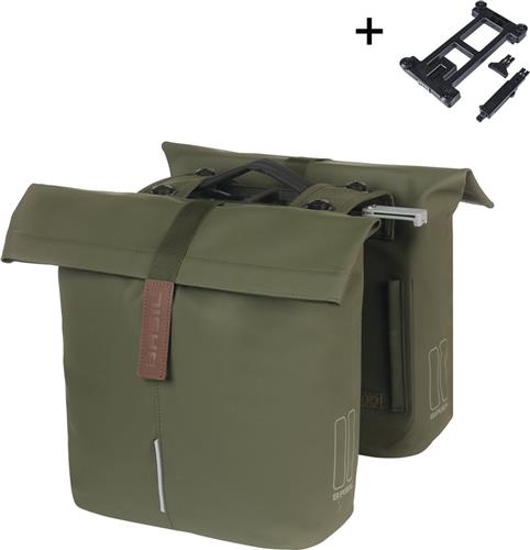 Basil City - Dubbele fietstas MIK - 28-32 Liter - Waterafstotend - Reflectiedetails - Moss green