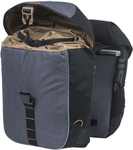 Basil Miles dubbele fietstas MIK, 34L, black slate - polyester - waterdicht - reflectiedetails -