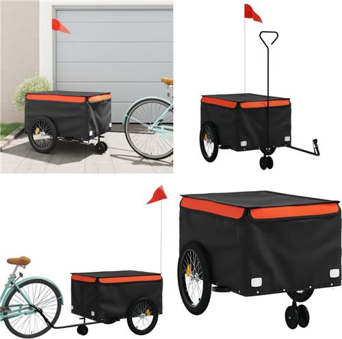 vidaXL Fietstrailer 45 kg ijzer zwart en oranje - Fietstrailer - Fietstrailers - Fiets Trailer - Fiets Duwkar