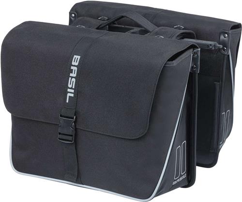 Basil Forte - Dubbele fietstas MIK - 35L - Waterafstotend polyester- Aansnoerband en verstelbare sluiting - Reflectie details - Zwart/zwart