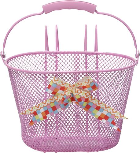 New Looxs Asti Girls Fietsmand Kinderfiets - Roze - Mand voor Meisje - Fietsmandje met Hengsel en Strik - 8 liter