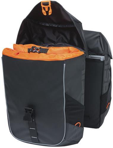 Basil Miles Tarpaulin dubbele fietstas - MIK- 34L- zwart oranje - waterdicht - reflecterende details