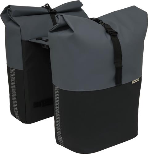 New Looxs Nyborg Double - Dubbele Fietstas - Geschikt voor Electrische Fietsen - Ingebouwde MIK Adapter - 34 Liter - Zwart & Donker Grijs