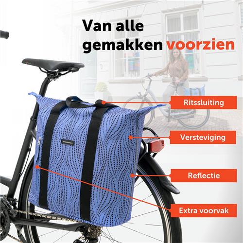 New Looxs Alma Kota - Enkele Fietstas voor Dames - Afneembare Shopper met Rits - Pakaftas Enkel - Boodschappentas met Haken - Stevig en Afneembaar - 24 Liter  Blauw