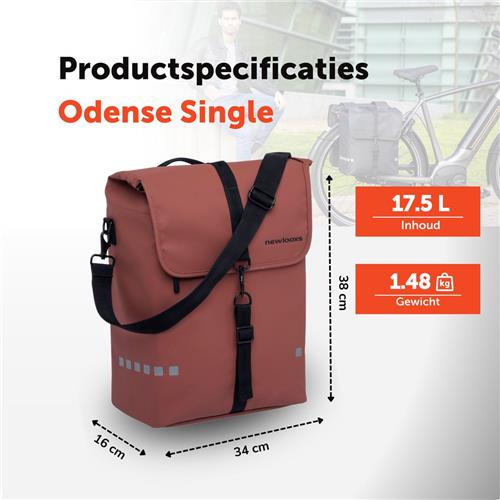 New Looxs Odense Single - Enkele Fietstas - Waterafstotend Polyester - Afneembare Fietstas Enkel - Geschikt voor Elektrische Fietsen - 17,5 liter - Roestbruin