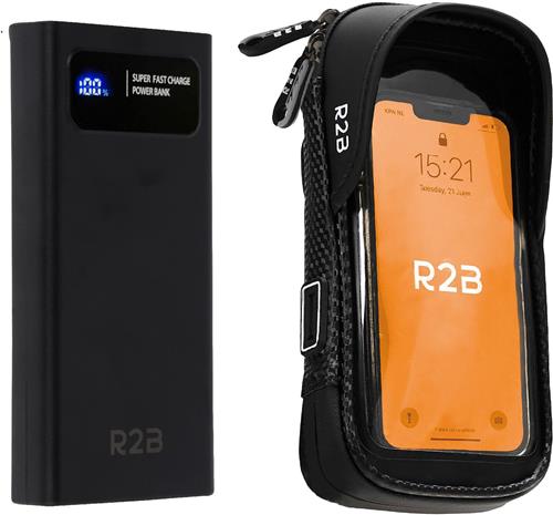R2B Telefoonhouder Fiets Waterdicht + Powerbank 10.000 mAh - 2 tot 4 keer opladen - Powerbanks - Gsm Houder Fiets - Fietshouder - Power Bank - Fiets Telefoonhouder - Phone Holder Bike