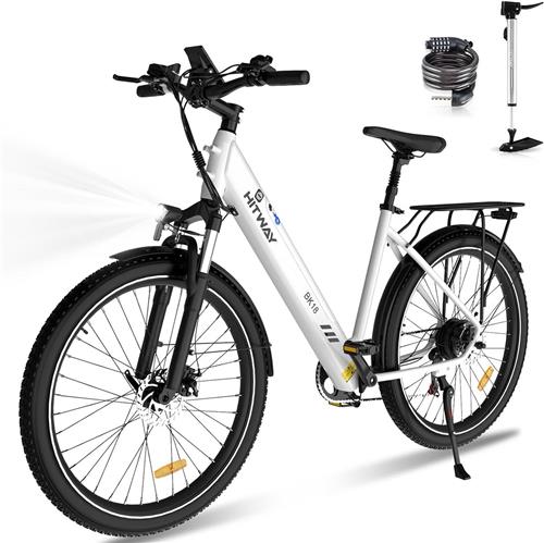 Hitway Elektrische Fiets BK18 - 27.5*2.8 Inch City Commuter EBike met Afneembare 36V 12Ah Lithium Batterij - Mountain E-Bike met 250W Motor - 7 Versnellingen - IP54 Waterdicht