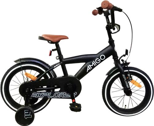 AMIGO Explorer Jongensfiets - 12 Inch 20 cm - Kinderfiets voor Jongens - Terugtraprem - Zwart/Wit