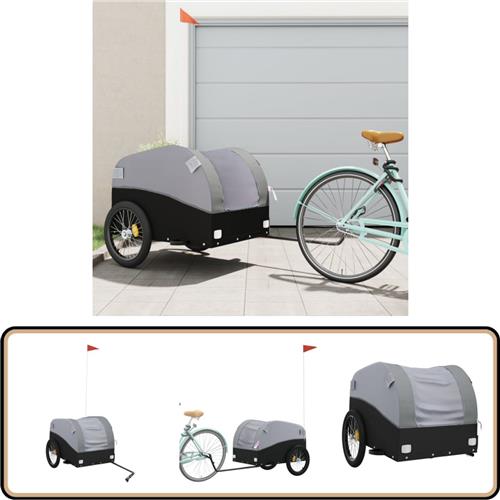 vidaXL Fietstrailer - 45 kg - Zwart en Grijs Fietskar - Transport Kar - Fiets Accessoires - Fiets Onderdelen - Zwaar Vervoer
