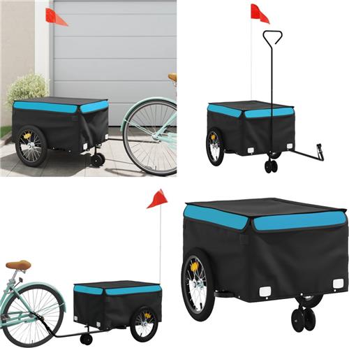 vidaXL Fietstrailer 45 kg ijzer zwart en blauw - Fietstrailer - Fietstrailers - Fiets Trailer - Fiets Duwkar