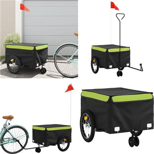 vidaXL Fietstrailer 45 kg ijzer zwart en groen - Fietstrailer - Fietstrailers - Fiets Trailer - Fiets Duwkar