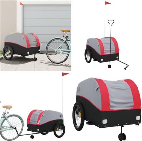 vidaXL Fietstrailer 45 kg ijzer zwart en rood - Fietstrailer - Fietstrailers - Fiets Trailer - Fiets Duwkar