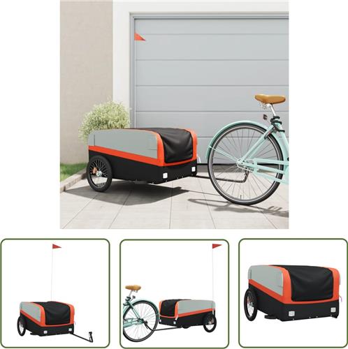 The Living Store Fietstrailer 45 kg ijzer zwart en oranje - Fietskar - Transportwagen - Fiets Trailer - Fietsen Accessoires - Zwaar Vervoer
