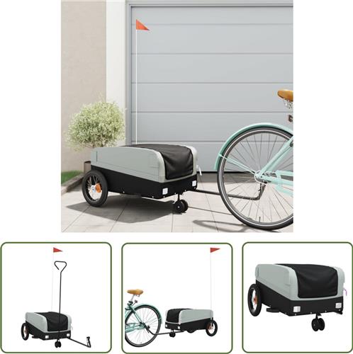 The Living Store Fietstrailer 30 kg ijzer zwart en grijs - Fietskar - Transportkar - Fietsenrek - Bagagedrager - Ijsbaan