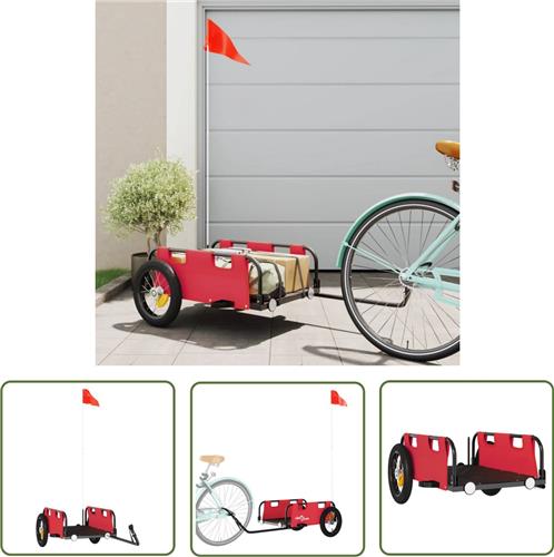 The Living Store Fietstrailer oxford stof en ijzer rood - Fietstrailer - Fietskar - Transportfiets - Kinderwagen - Bakfiets