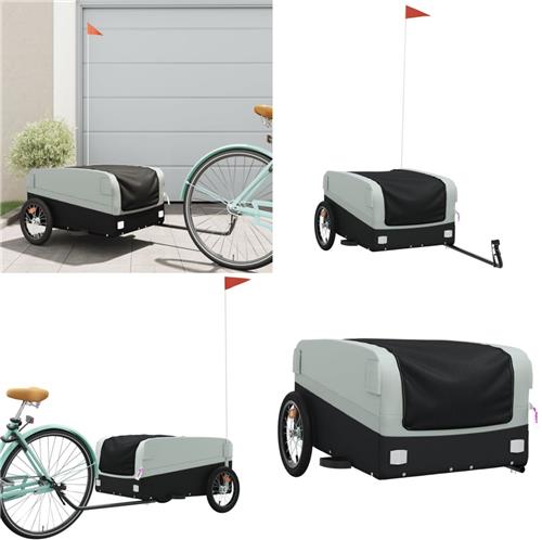 vidaXL Fietstrailer 45 kg ijzer zwart en grijs - Fietstrailer - Fietstrailers - Fiets Trailer - Fiets Transportkar