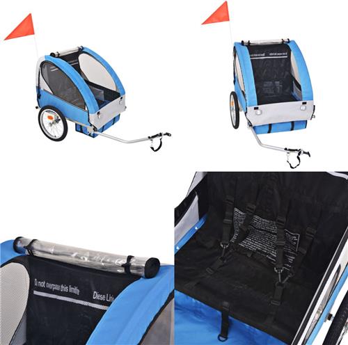 vidaXL Fietstrailer 30 kg grijs en blauw - Fietstrailer - Fietstrailers - Fiets Trailer - Fiets Duwkar