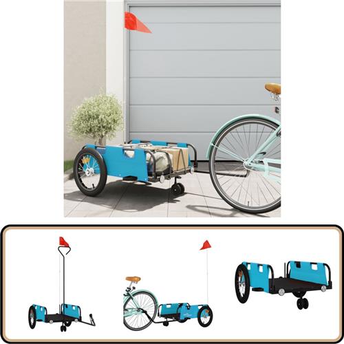vidaXL Fietstrailer Blauw - Stevig & Praktisch Fietstrailer - Fietskar - Transportfiets - Kinderwagen Fiets - Blue Fietskar