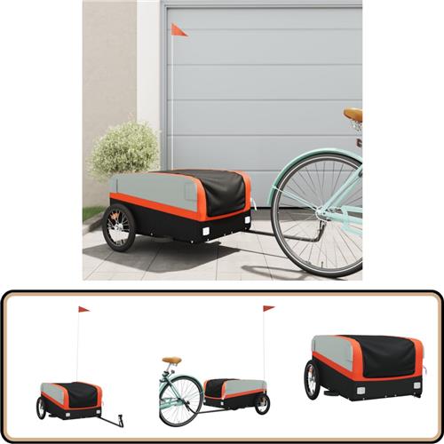 vidaXL Fietstrailer 45 kg zwart & oranje Fietstrailer - Fietstrailers - Fiets Trailer - Fiets Transportkar