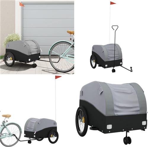 vidaXL Fietstrailer 45 kg ijzer zwart en grijs - Fietstrailer - Fietstrailers - Fiets Trailer - Fiets Duwkar