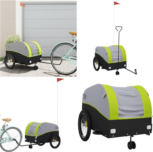 vidaXL Fietstrailer 45 kg ijzer zwart en groen - Fietstrailer - Fietstrailers - Fiets Trailer - Fiets Duwkar