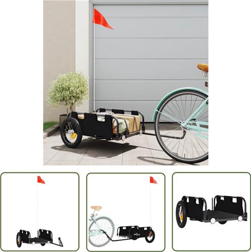 The Living Store Fietstrailer oxford stof en ijzer zwart - Fietstrailer - Fietskar - Transportfiets - Kinderwagen - Hondenkar